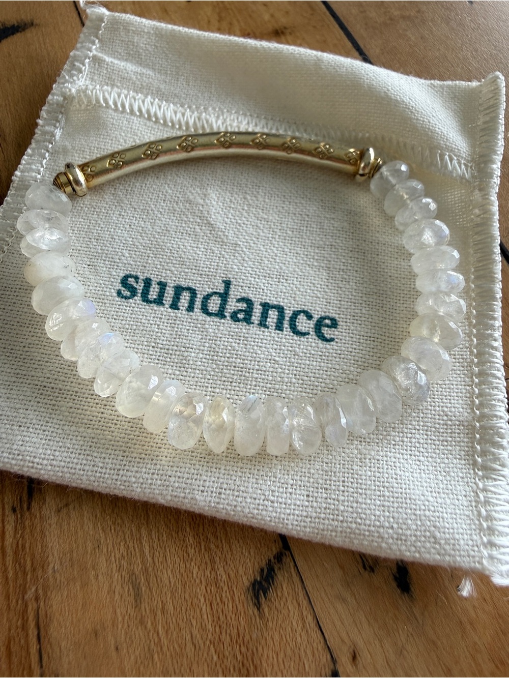 Sundance Faceted Moonstone Beaded Bracelet with Gold Curved Bar - Picture 4 of 6